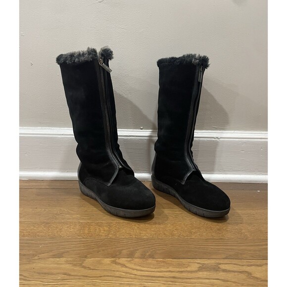 Aquatalia Shoes - Aquatalia Black Suede Front Zipper Faux Fur Boots Women's Size 7 Cozy Winter